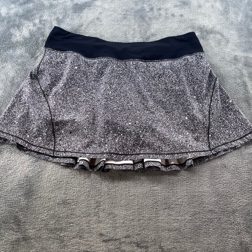 Lululemon Pace Rival Skirt Black White Speckled Athletic Skort Tennis Run Size 8